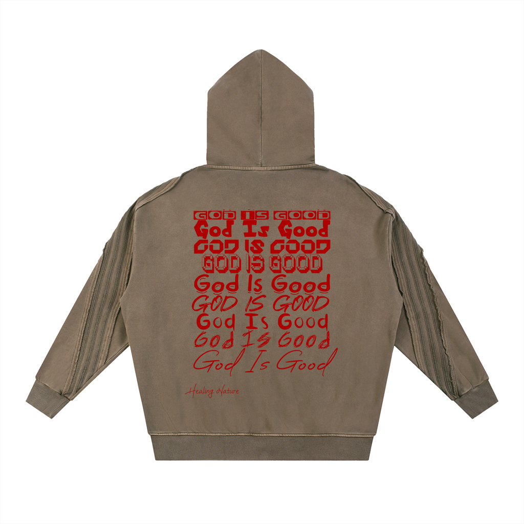 Snow Washed Tape Raw Edge Zip Hoodie