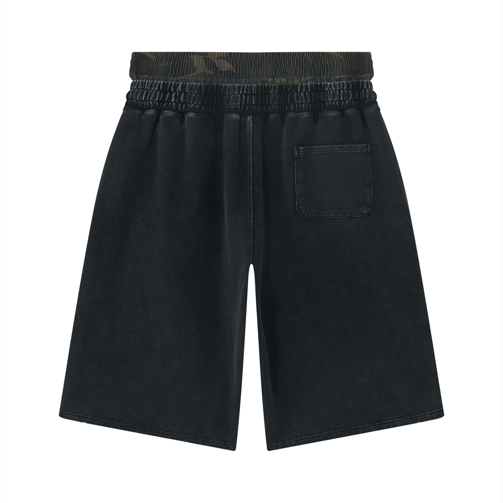 Unisex Vintage Wash Camo Panel Leg Shorts