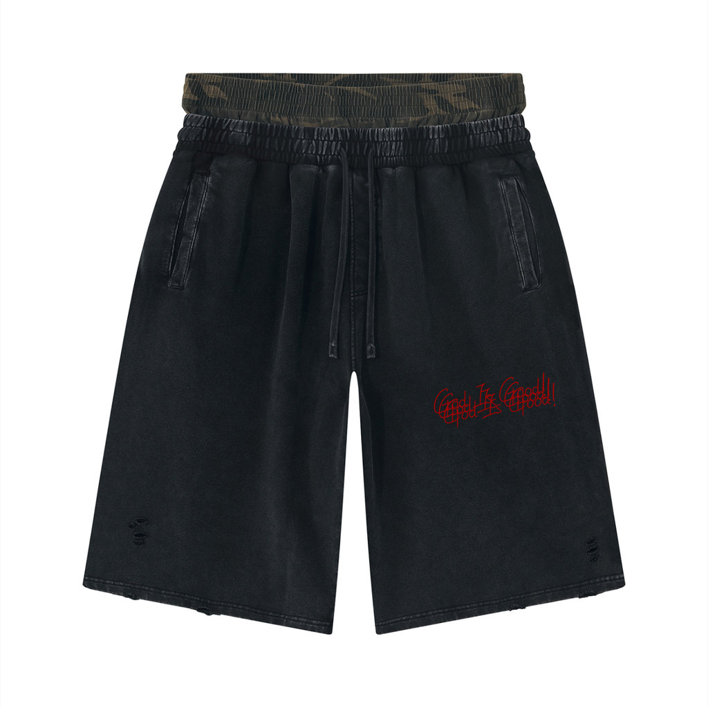 Unisex Vintage Wash Camo Panel Leg Shorts