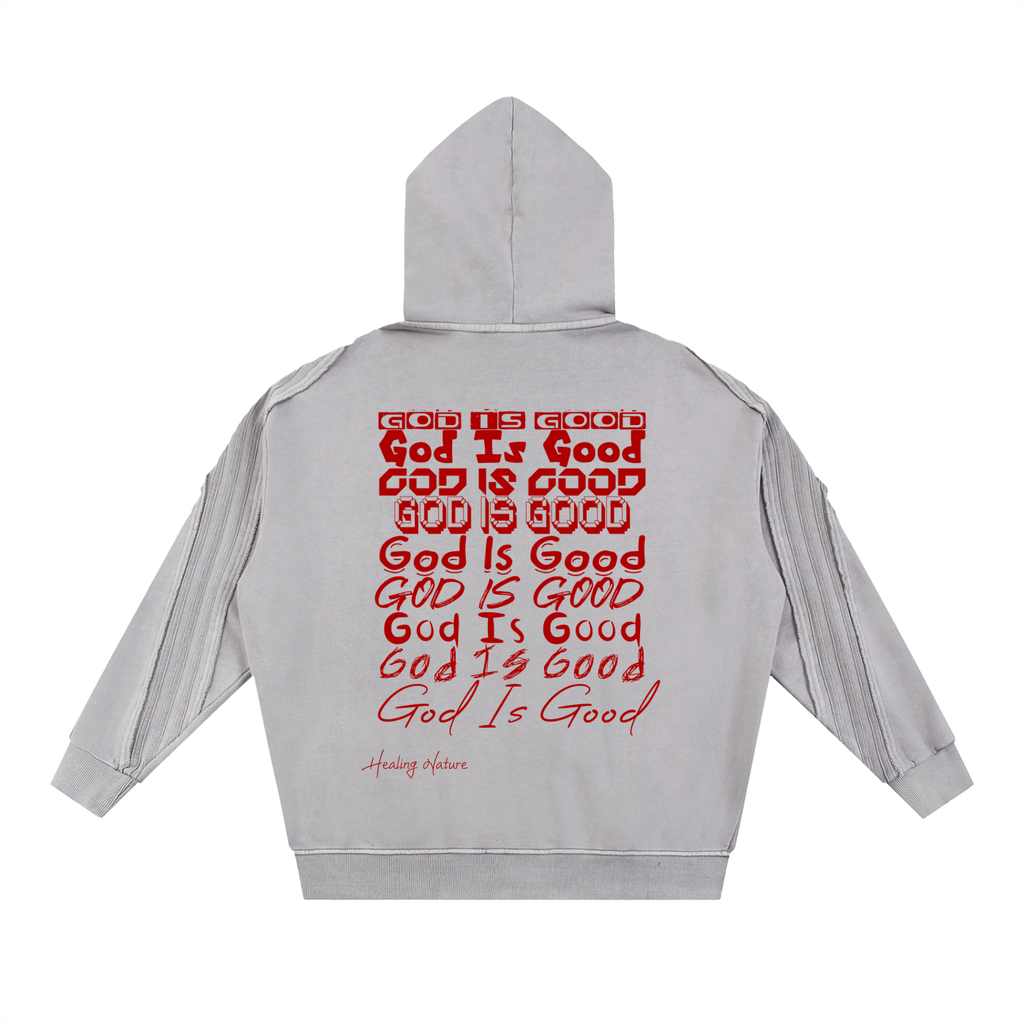 Snow Washed Tape Raw Edge Zip Hoodie