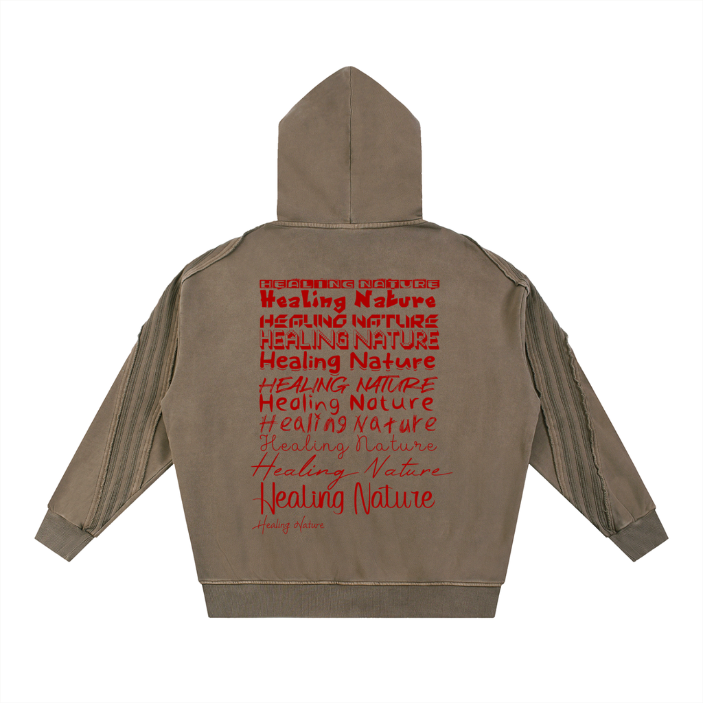 Snow Washed Tape Raw Edge Zip Hoodie