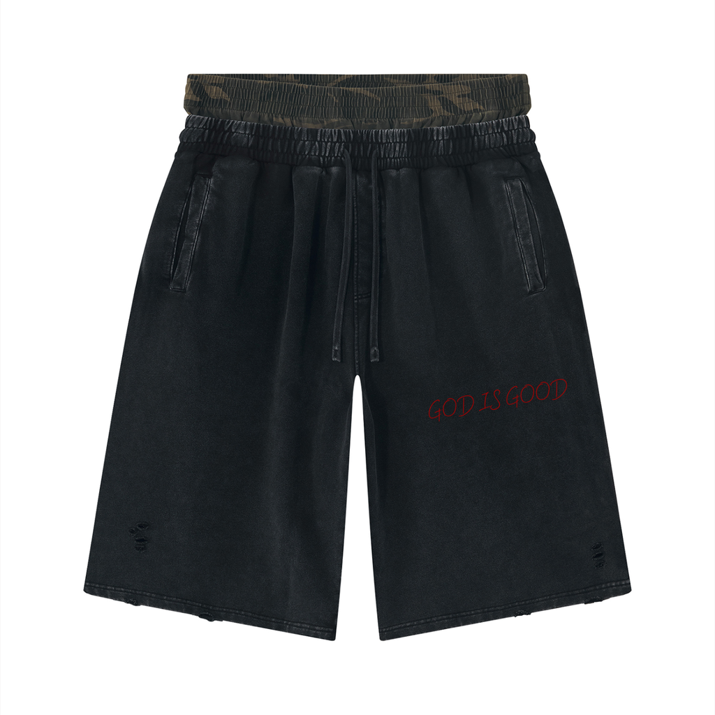 Unisex Vintage Wash Camo Panel Leg Shorts