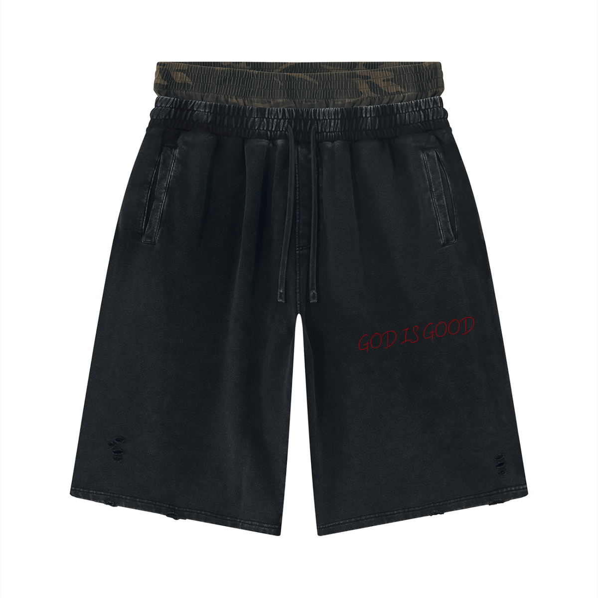 Unisex Vintage Wash Camo Panel Leg Shorts