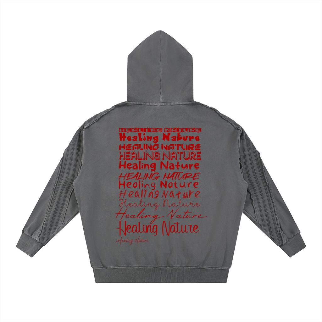 Snow Washed Tape Raw Edge Zip Hoodie